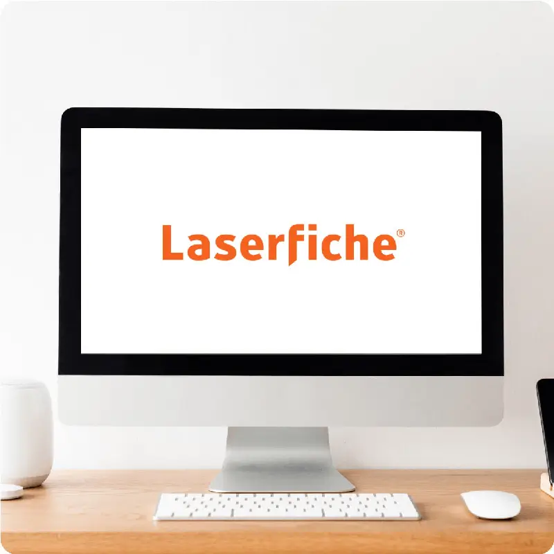 Desktop computer showing Laserfiche logo